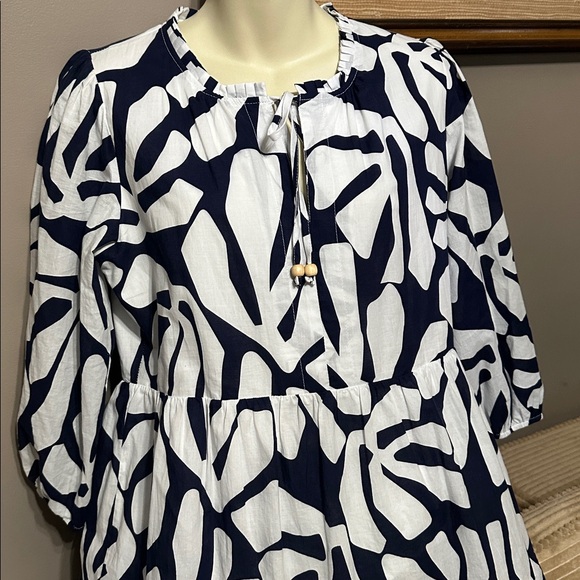 Philosophy Navy and White Leaf Print Long Sleeve Dress lined Medium - Picture 2 of 6